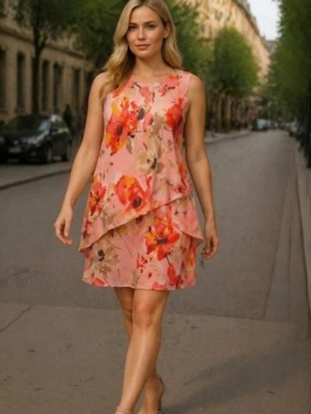 Lauren Ralph Lauren Dress Size 12 Shift Midi Sleeveless Floral Chiffon Pink